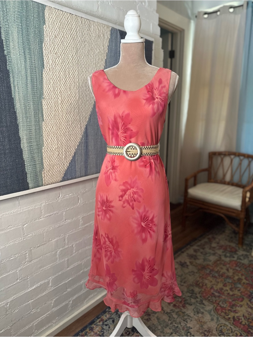 Studio 1 Pink Hibiscus 90s Style Sleeveless Dress - Picture 2 of 14